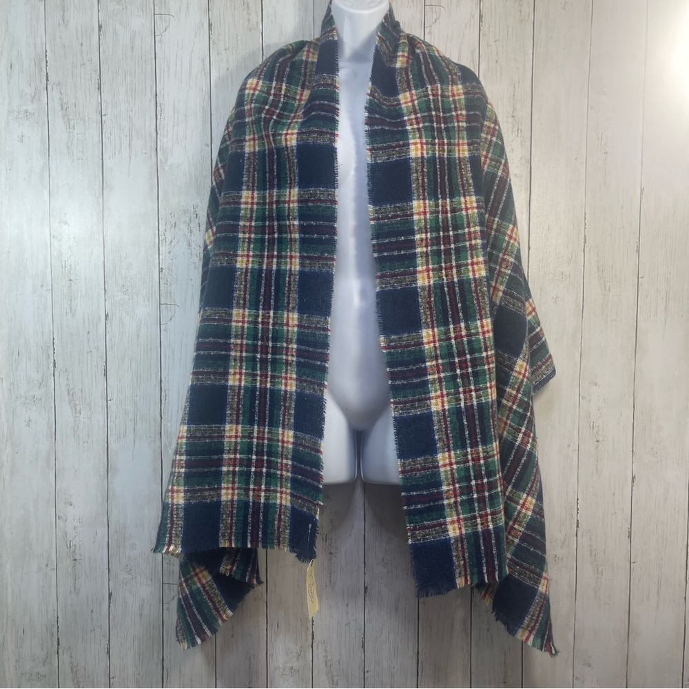 St Johns Bay American Navy Blue Plaid Scarf/Throw NWT OS